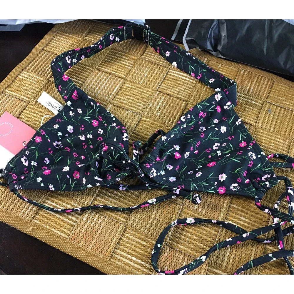 ASOS The Frolic NWT black Floral Bikini top multi US 4 Halter Tie Back